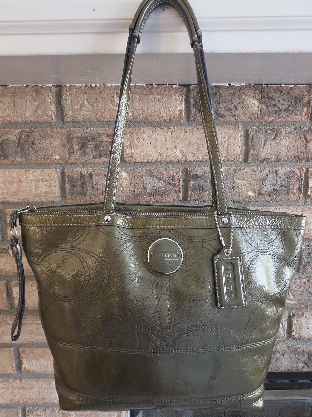 COACH Olive Green Leather Tote Bag